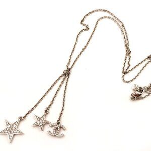 Chanel Silver CC Star Crystal 3 Pendant Necklace